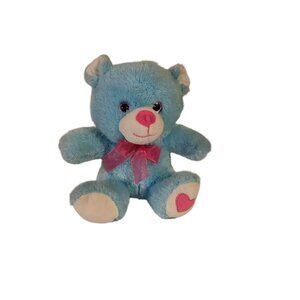 Blue Plush Bear With Pink Bow And Heart On Paw